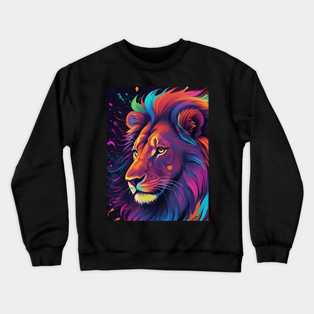 Colourful Lion Head Close Up Crewneck Sweatshirt by Rossie Designs